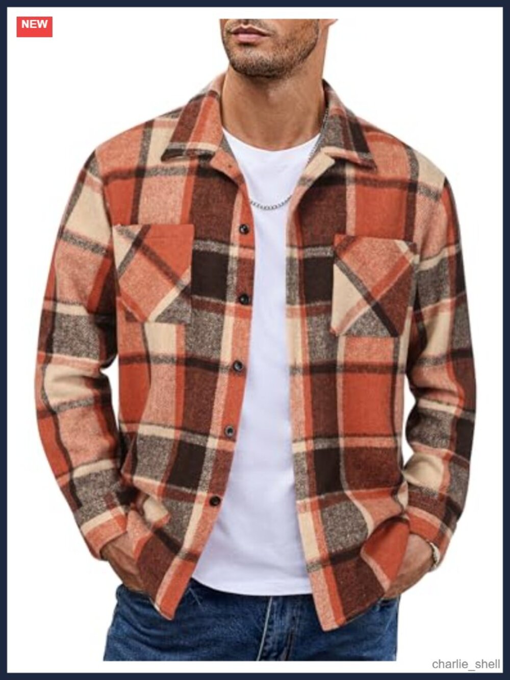 Men's Flannel Plaid Button Down Shirt Jacket Long Sleeve Fleece Shacket